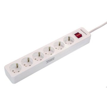 Schwabe Stekkerdoos wit 6 x randaarde met schakelaar 1,4m kabel