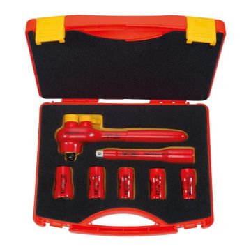 Friedrich 3/8" Doppenset 10-17mm 1000V VDE + Omschakelbare Ratel, 7-de