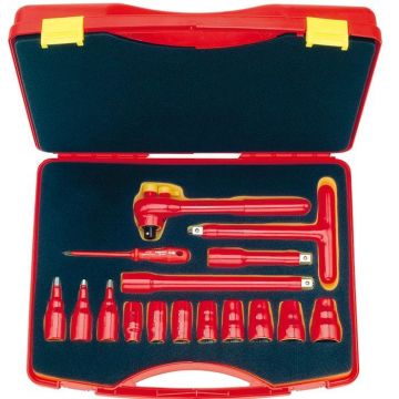 Friedrich 1/2'' Doppenset 10-27mm 1000V VDE + Omschakelbare Ratel, 16-delig