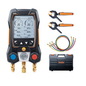 Testo 550s Smart set met vulslangen - Slimme digitale manifold met draadloze tang-temperatuurvoelers en set van 3 vulslangen